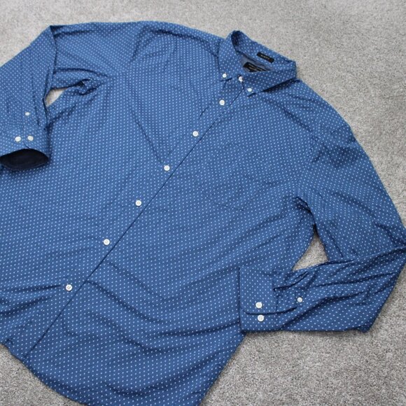 Banana Republic Stretch Soft-Wash Shirt Men 2XL XXL Blue Geometric Flip Cuff L/S - Picture 4 of 13